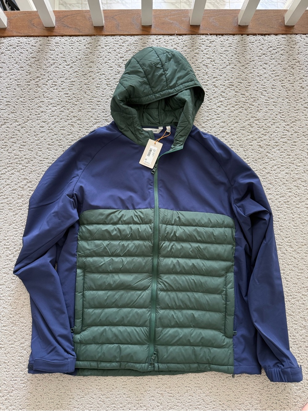 Peter Millar Men’s Blue and Green Hooded Hybrid Jacket - NWT size L